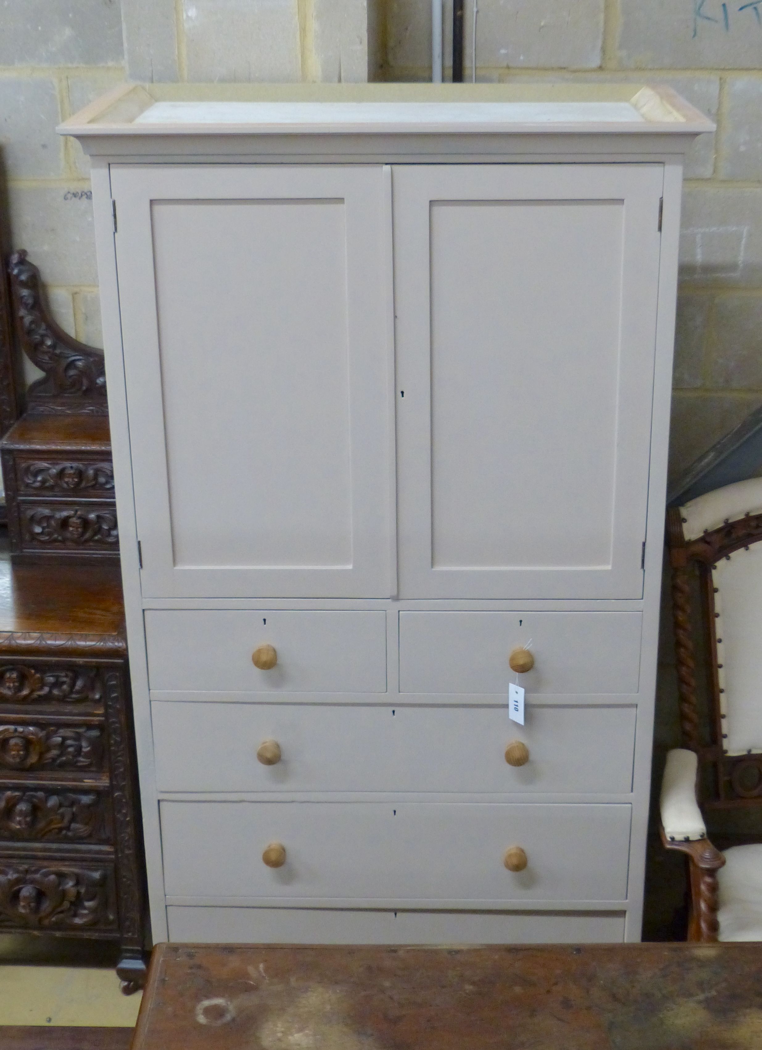 A painted pine press cupboard, width 100cm